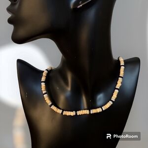 3/$30 VTG Wood Heishi Style Beaded Collar Surfer Necklace